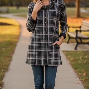 🥼 Cozy Cowl Neck Tunic Flannel Sweater Size 1X
